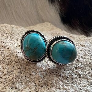 ❤️ Mohave Mojave Turquoise Navajo Southwestern 925 ClosedBack Stud Earrings 5.1G